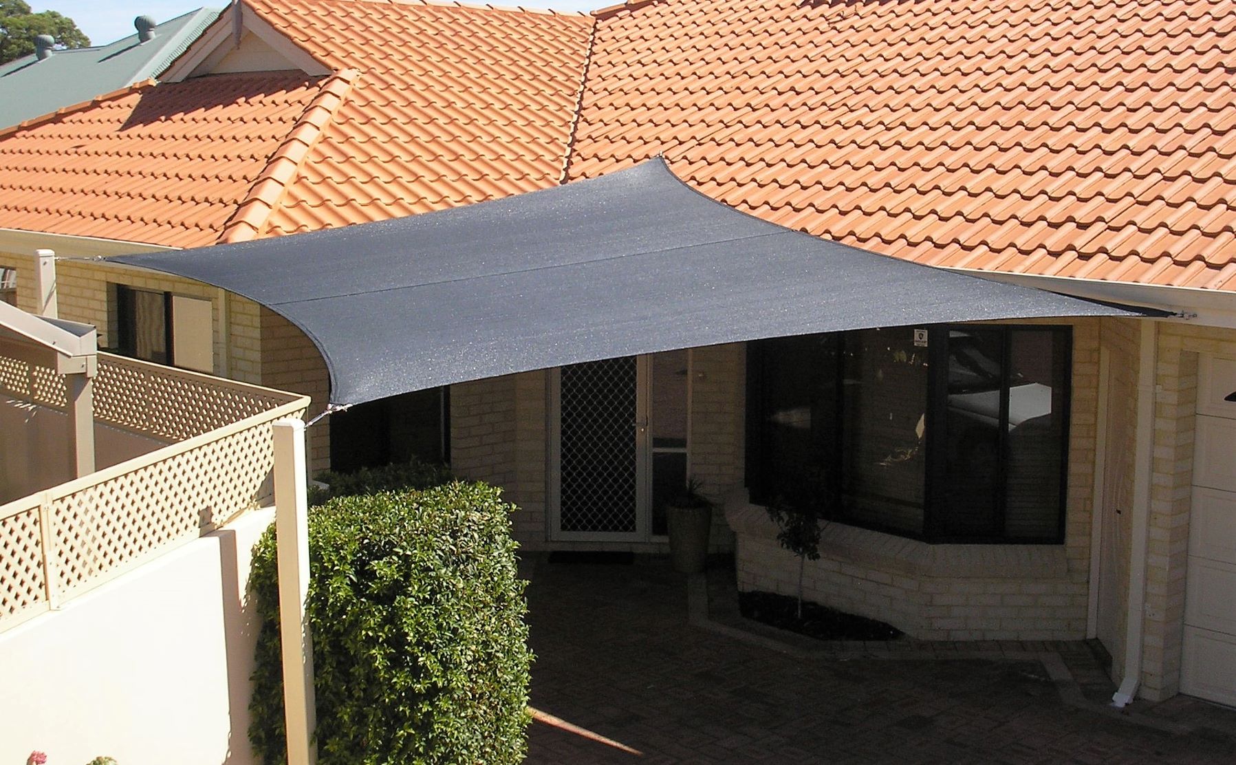Fabric is Rainbow Z16 - Charcoal coloured Shade Sail for South Perth